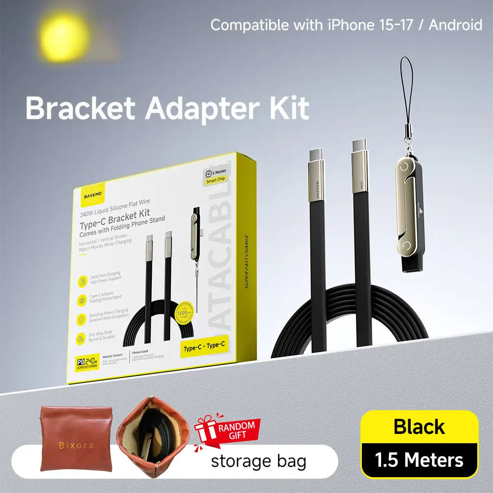 Super Fast Charging Cable with 360° Rotating Stand, Detachable Two-in-One Type-C Cable Compatible with Most Devices, Zinc Alloy & Silicone Construction, Ideal for Gaming, Office, and Car Use