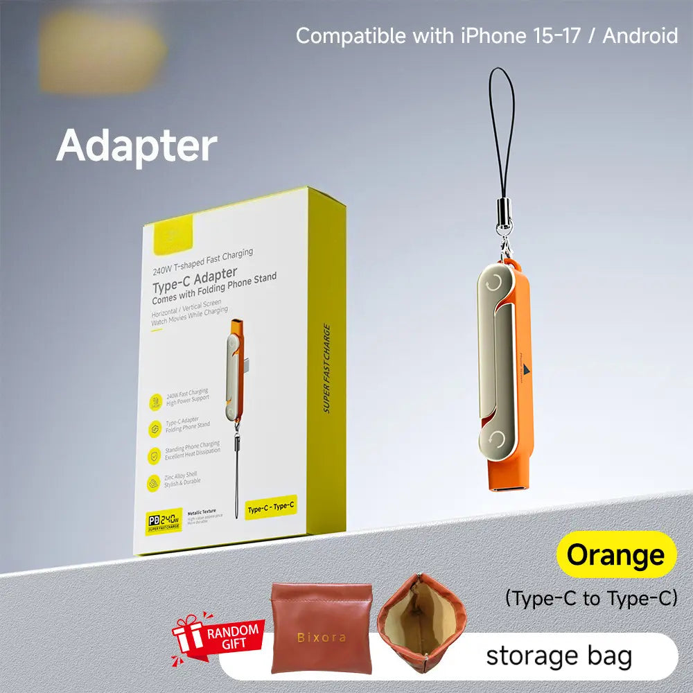 Super Fast Charging Cable with 360° Rotating Stand, Detachable Two-in-One Type-C Cable Compatible with Most Devices, Zinc Alloy & Silicone Construction, Ideal for Gaming, Office, and Car Use