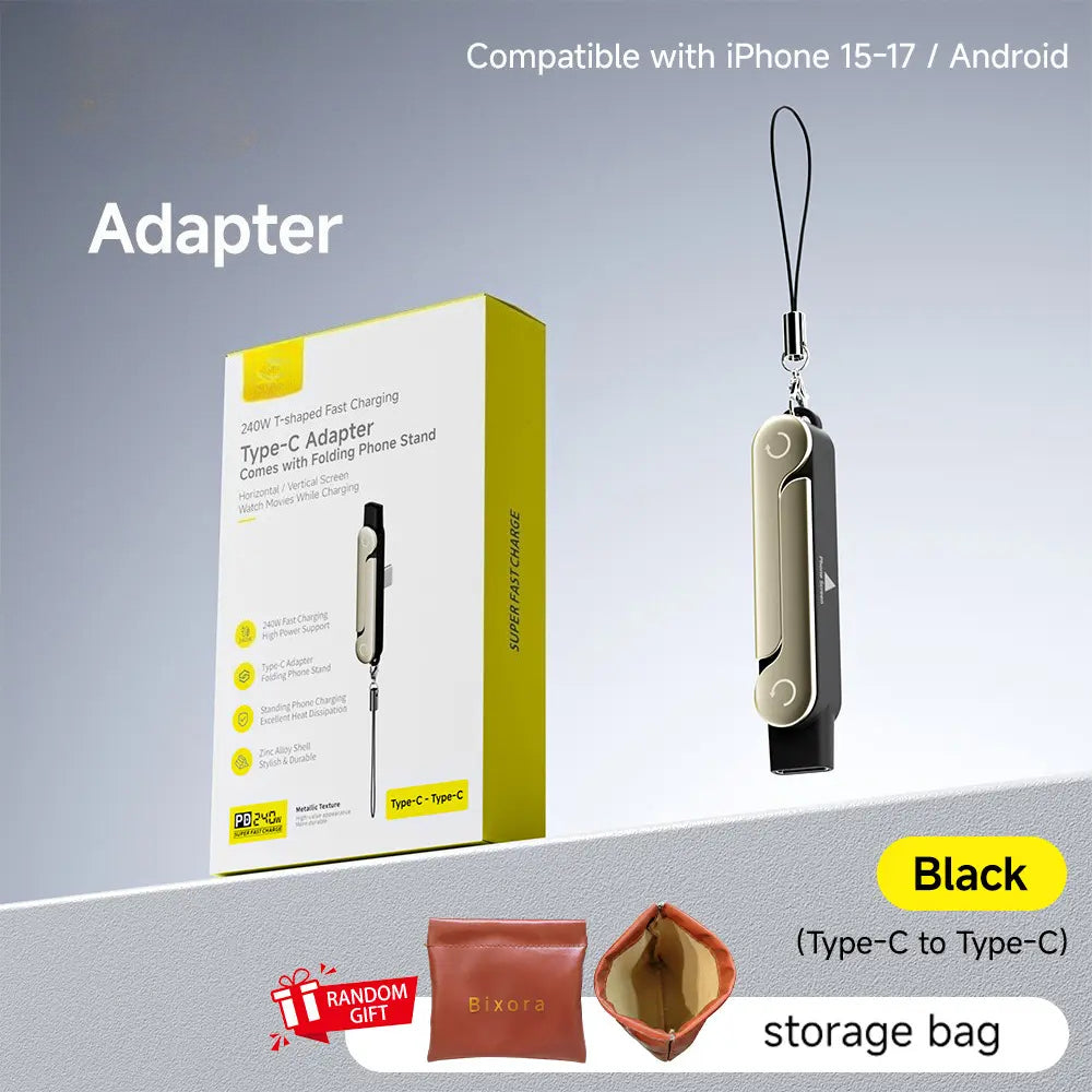 Super Fast Charging Cable with 360° Rotating Stand, Detachable Two-in-One Type-C Cable Compatible with Most Devices, Zinc Alloy & Silicone Construction, Ideal for Gaming, Office, and Car Use