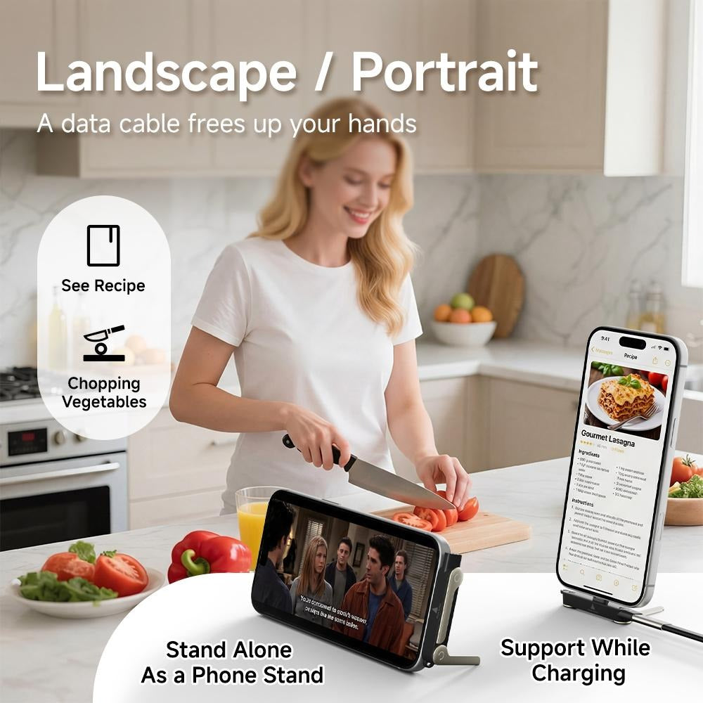 Super Fast Charging Cable with 360° Rotating Stand, Detachable Two-in-One Type-C Cable Compatible with Most Devices, Zinc Alloy & Silicone Construction, Ideal for Gaming, Office, and Car Use