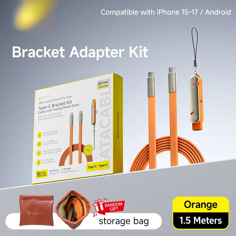 Super Fast Charging Cable with 360° Rotating Stand, Detachable Two-in-One Type-C Cable Compatible with Most Devices, Zinc Alloy & Silicone Construction, Ideal for Gaming, Office, and Car Use