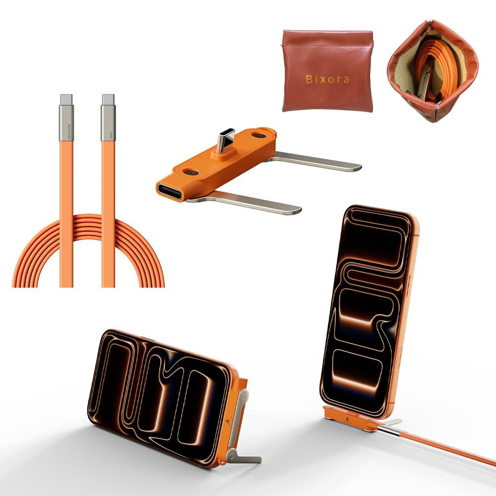 Super Fast Charging Cable with 360° Rotating Stand, Detachable Two-in-One Type-C Cable Compatible with Most Devices, Zinc Alloy & Silicone Construction, Ideal for Gaming, Office, and Car Use