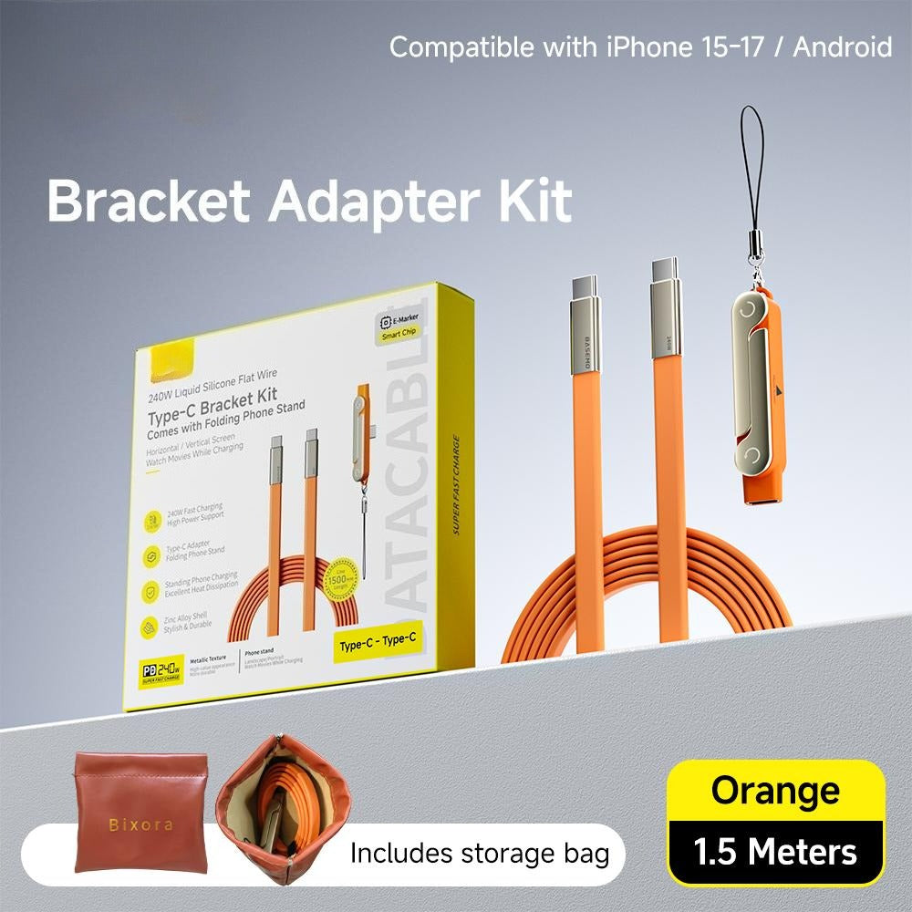 Super Fast Charging Cable with 360° Rotating Stand, Detachable Two-in-One Type-C Cable Compatible with Most Devices, Zinc Alloy & Silicone Construction, Ideal for Gaming, Office, and Car Use